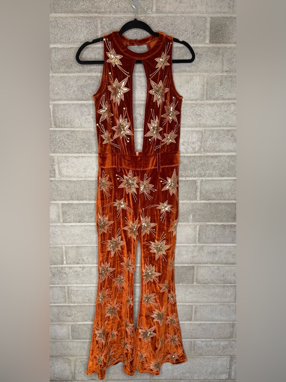 Lenni Velvet Star Embellished Jumpsuit Festival Concert Statement Outfit M - Picture 3 of 12